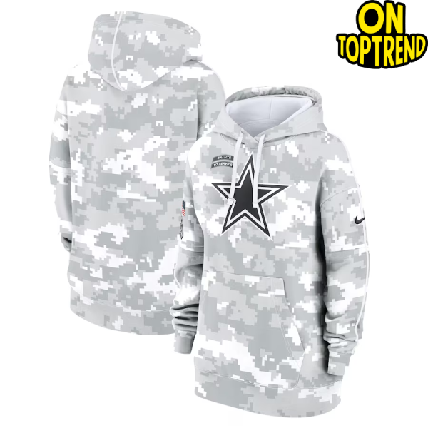 Women's Dallas Cowboys Nike Arctic Camo 2024 Salute To Service Club Fleece Pullover Hoodie