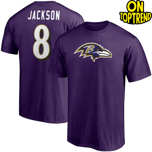 Baltimore Ravens Lamar Jackson Fanatics Purple Player Icon Name & Number T-Shirt