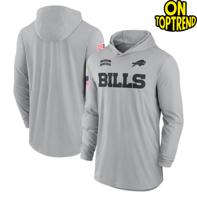 Buffalo Bills Nike Gray 2024 Salute to Service Lightweight Performance Long Sleeve Hooded T-Shirt