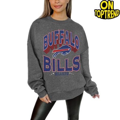 Buffalo Bills Gameday Couture Charcoal Long Weekend Premium Fleece Drop Shoulder Pullover Sweatshirt