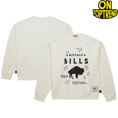 Buffalo Bills Mitchell & Ness Cream Throwback Logo 3.0 Pullover Sweatshirt